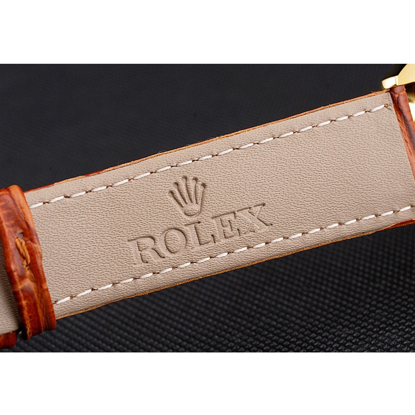 Aaa replica watch Strap Rolex Brown Dial Leather Datejust Swiss Gold Case White Light 0724